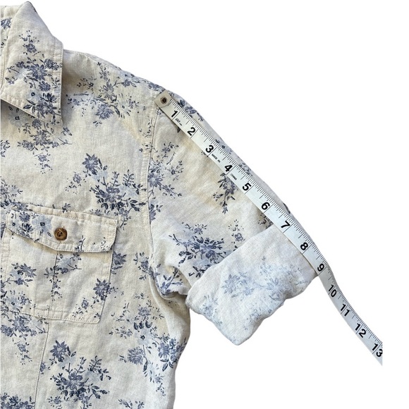 Eddie Bauer Prarie Linen Floral Shirt Dress Cream & Blue 3/4 Sleeve Large - Picture 9 of 10